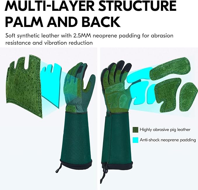 Vgo... 1 Pair Gardening Gloves Unses,Safety Work Gloves,Long Sleeves Gauntlet,Puncture-proof,Thorn Proof,Touchscreen(Size S,Green,SL7477)