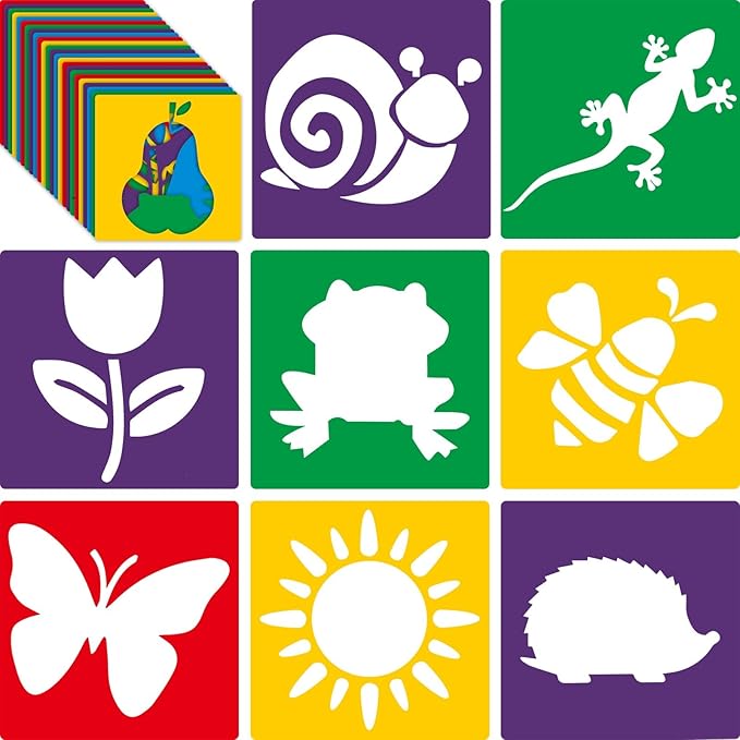 Epakh 24 Pieces Stencils for Kids 8 Inches Drawing Stencils Chalk Template Large Washable Geometric and Garden Themed Primary Shape Template for Kids Toddlers Preschooler(Garden Style)