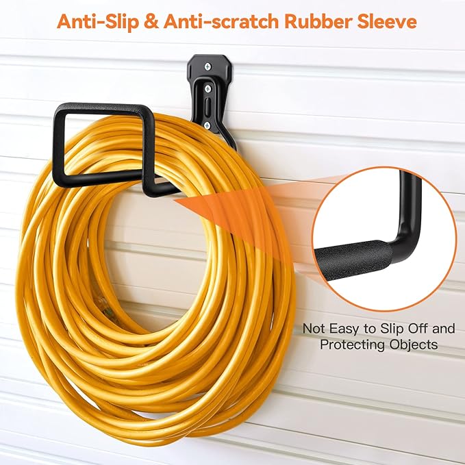 Hose Holder Stand Wall Mount, 2Pcs Heavy Duty Garden Hose Hanger Reel, Metal Water Pipe Tube Hooks Rack for Outside Yard, Garage, Storage Organizer - Black
