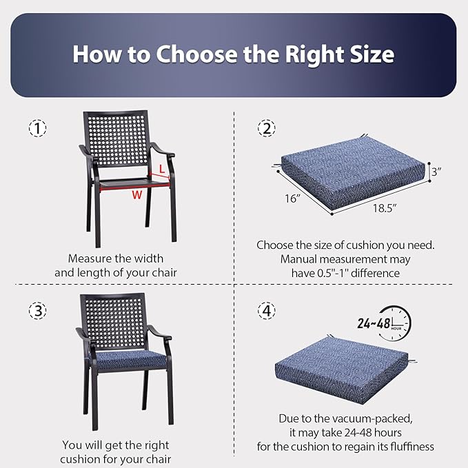 Outdoor Chair Cushions Set of 4, 18.5 x 16 Inch Patio Chair Cushions for Outdoor Furniture, Water Resistant, Non-Slip Ties(Digby Indigo)