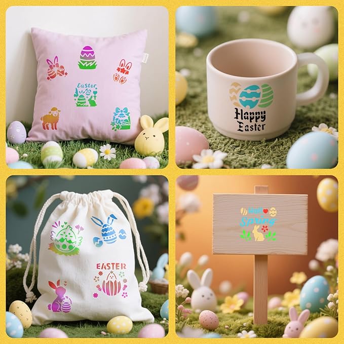 72 PCS 3x3 Inch Spring Easter Stencils for Painting - Reusable Easter Templates Chicks Eggs Bunny Farm Spring Painting Templates on Wood, Glass, Fabric, Window Door Decor DIY Decoration