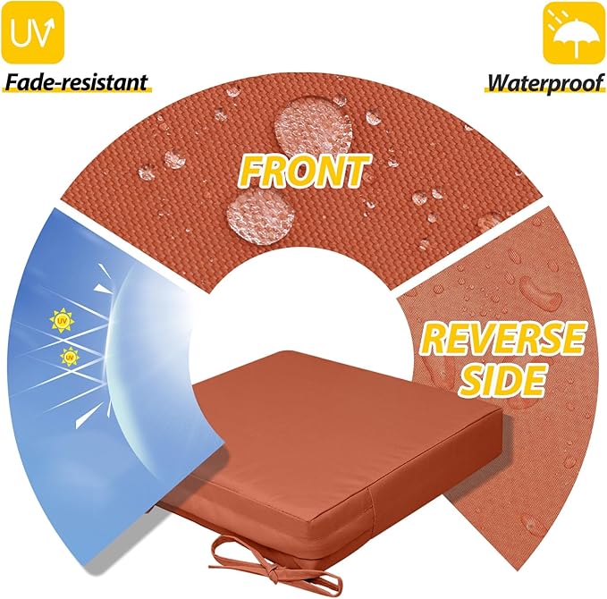 AAAAAcessories Outdoor Seat Cushions for Chairs, Waterproof, Fade-Resistant, 20" x 18" x 3", Patio Furniture Replacement Cushions, Set of 2, Rust