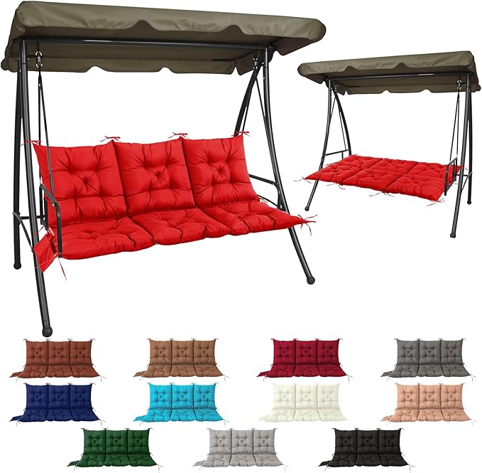 NACATIN 3 Seat Cushion for Outdoor Swing - 60x40 inches, 4" Thick Porch Swing Cushions with Ties and Storage Bag, Waterproof Bench Cushions for Patio, Outdoor, Backyard and Garden (Red)