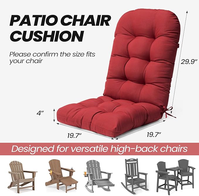Crestlive 50x20x4 Inch Adirondack Chair Cushion Outdoor Rocking Chair Cushions Water Resistant High Back Patio Chair Cushions Thick, Chili