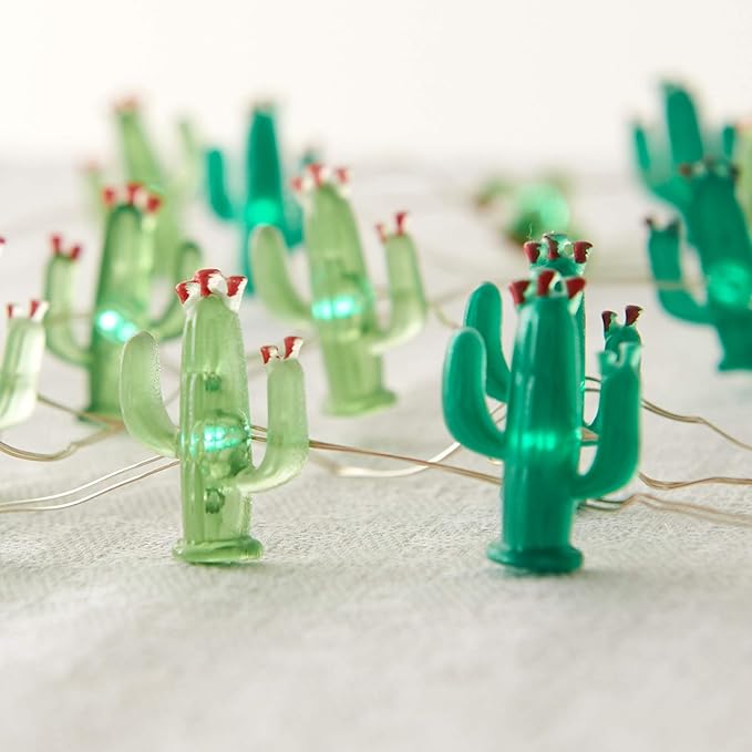 Cactus String Lights Battery Operated with Remote Green Acrylic Cactus Lights for Summer Tropical Decor