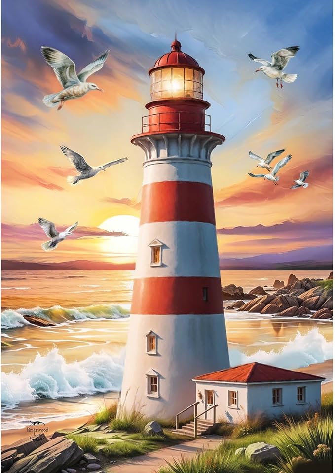 Briarwood Lane Lighthouse At Sunset Garden Flag