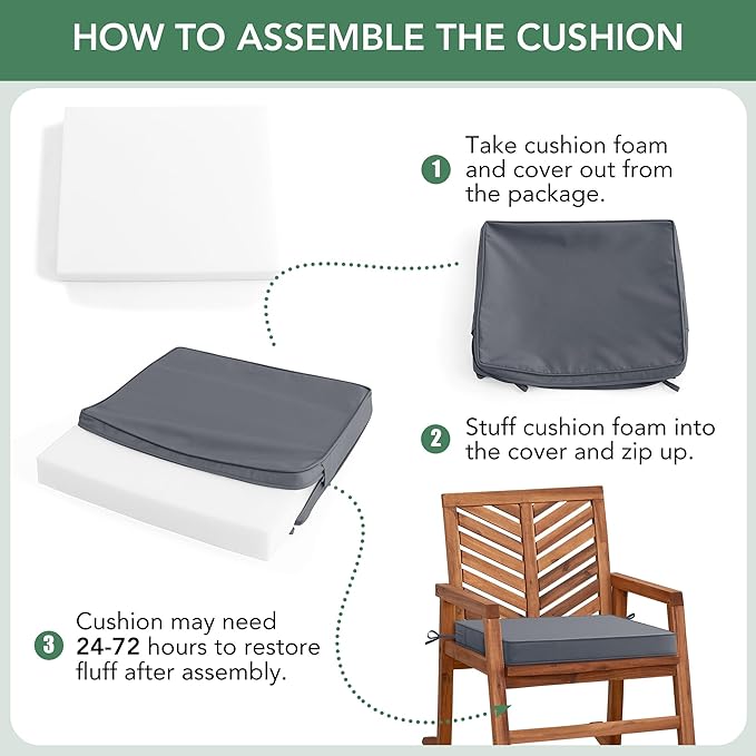 Outdoor Chair Cushions Set of 6: Waterproof & Fade Resistant Seat Cushion for Patio Furniture - 18.5 x 16 x 2 Inch Chair Pads with Ties and Hidden Zipper - Patio Chair Cushion Replacement, Dark Grey