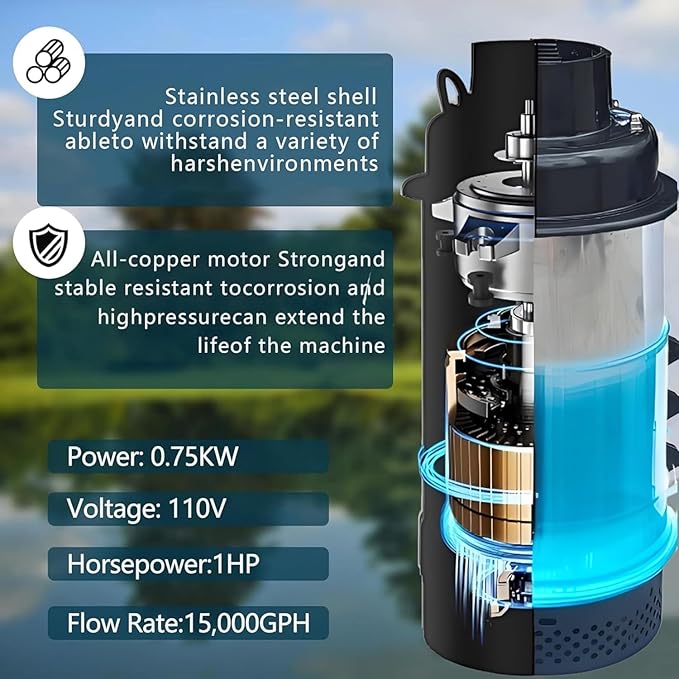 Pond Fountain Aerator-1HP 750WPond Fountain-110V Stainless Steel Floating Fountain, 100 Feet Power Cord, for Ponds and Lakes 2025