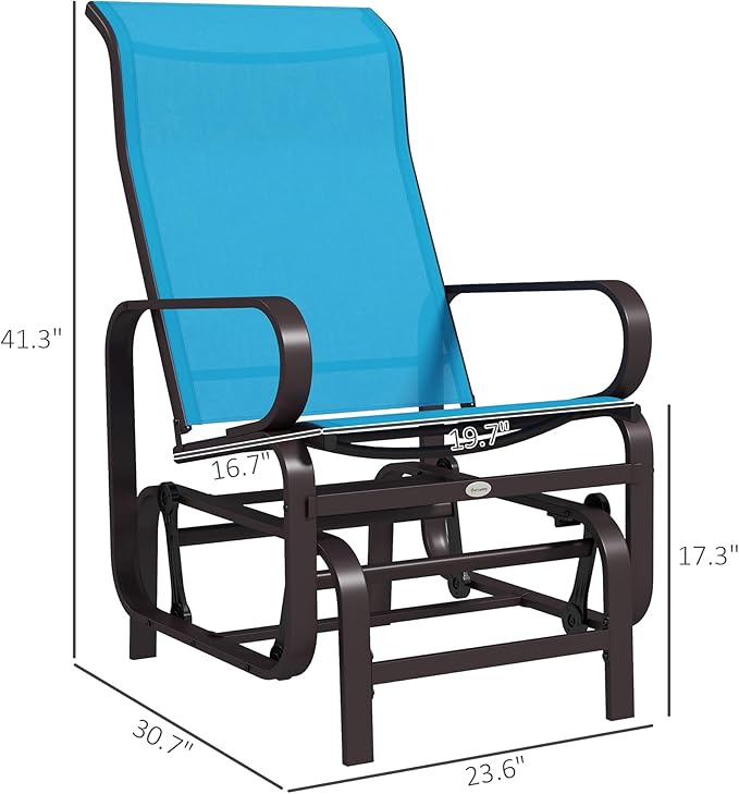 Outsunny Outdoor Glider Chair, Gliders for Outside Patio with Smooth Gliding Mechanism and Lightweight Construction for Backyard, Blue