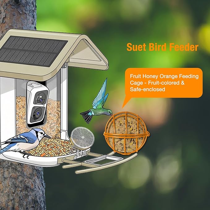 Metal Suet Ball Holder for Bird - Compatible with Most Outdoor Smart Feeders - Round Suet Ball Holder for Outdoors Bird Feeder Accessories with 5mm Screw (Orange)