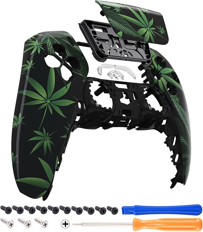 eXtremeRate Green Weeds Touchpad Front Top Shell Compatible with ps5 Controller BDM-010 020 030 040 050, DIY Replacement Shell Custom Touch Pad Cover Compatible with ps5 Controller