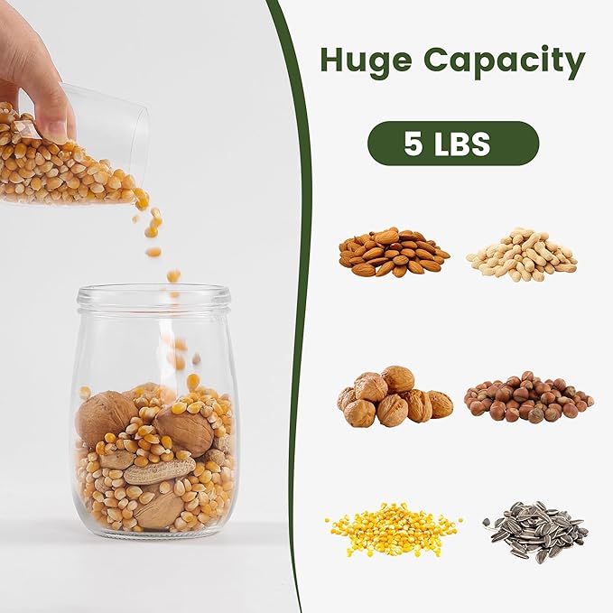 Wood Squirrel Feeder, Squirrel Feeders for Outside Garden Tree, Chipmunk Feeder for Corn Peanuts, Removable Storage Bottle, 2 Stable Squirrel Stools