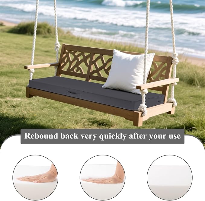 SHACOS Outdoor Bench Cushions 54 x 16 Inch, 3.2 Inch Thick High-Density Bench Cushion, Waterproof & Fade-Resistant Removable Cover with Ties, Bench Seat Cushions for Patio Garden Furniture, Dark Gray