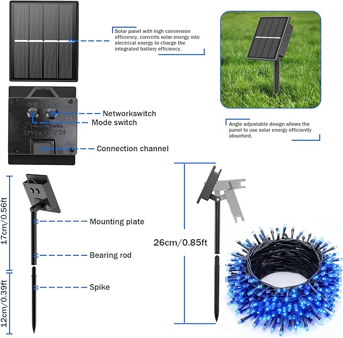 SOLARBABY 4 Pack Solar Christmas Lights Outdoor,Total 146Ft 400 LED Solar String Lights Outdoor with 8 Modes,Waterproof Blue Fairy Light for Outside Garden Patio Yard Xmas Tree Christmas Decoration