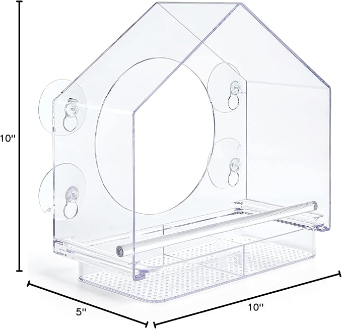 Nature Anywhere Window Bird Feeder - Weather Proof Transparent Acrylic Bird Feeders for Outdoors - Enhanced Suction Grip, Bird Watching for Cats, Easy-to-Clean, Outdoor Birdhouse Feeder (1 Unit)