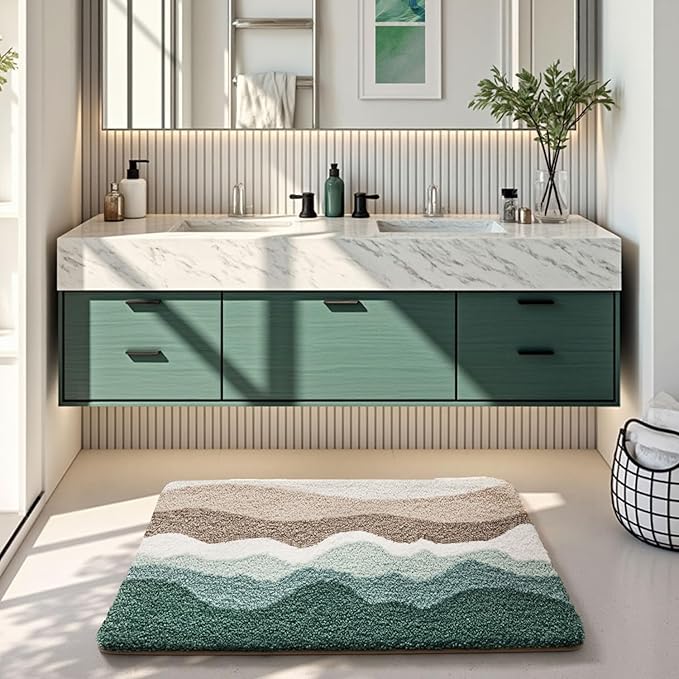 LUMI Beach Bathroom Rugs, Non Slip Bath Mat Ultra Soft Washable Absorbent Quick Dry, Ocean Sea Theme Bath Rug with Starfish Shell for Shower Floor, Kitchen Decor, Kids Room, 16"x24"