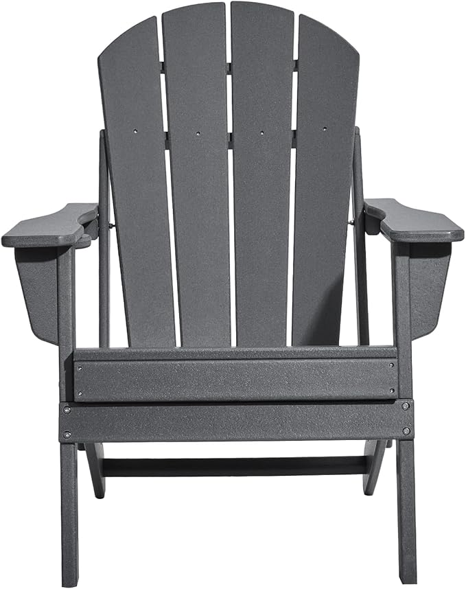 VEVOR Folding Adirondack Chairs Set of 2 with Cup Holder, All-Weather Portable Plastic Fire Pit Chair, Outdoor Adirondack Patio Chair, with Relaxing Arm Rest Ergonomic, for Garden, Backyard, Gray
