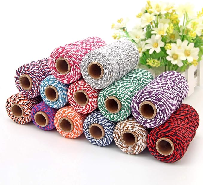 Cotton Twine String Bakers Rope: 2 Roll Twines for Crafts Gift Wrapping - 656 Feet Green Gold Twine for Kitchen Cooking