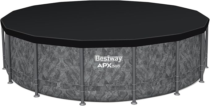 Bestway APX 365 16' x 48" Above Ground Pool, Round Metal Frame Outdoor Swimming Pool Set with Sand Filter Pump, Ladder, and Cover, Dark Marble