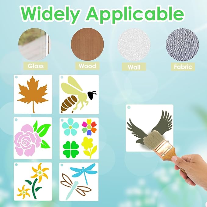 80 Pcs Small Nature Stencils for Painting on Rocks & Wood Slices, 3x3 Inch Reusable Flower Bird Butterfly Stencils, Mini Floral Templates for Crafts, Scrapbooking, Card Making, and DIY Ornaments