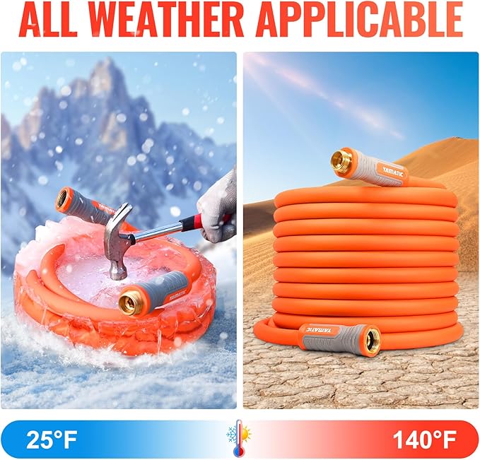 YAMATIC Garden Hose 5/8 in x 75 ft, Ergonomic Swivel Fittings, Burst 600 PSI, Heavy Duty, Flexible and Lightweight Water Hose with 2 Set Quick Connect