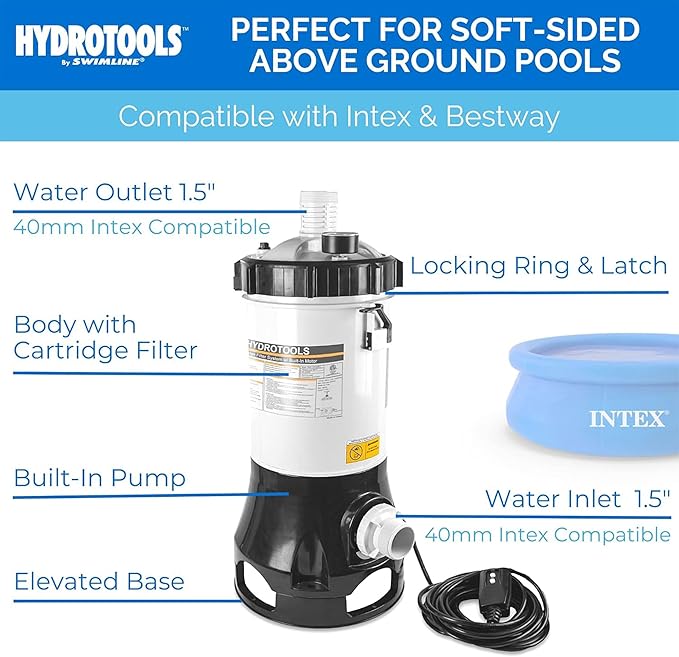 SWIMLINE HYDROTOOLS Above-Ground Pool Cartridge Filter, Sure-Flo 25 Sq Ft w/ 0.25 HP Pump, Pools up to 5500 Gallons