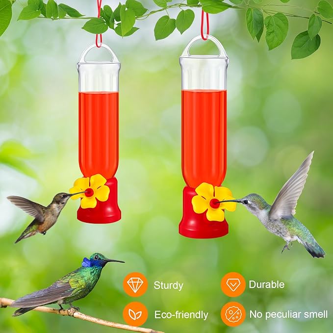 Sunnyray 20 Pack Small Hummingbird Feeder for Outdoors Mini Plastic Feeders with S Hook and Cleaning Brush for Outdoors Window Hanging
