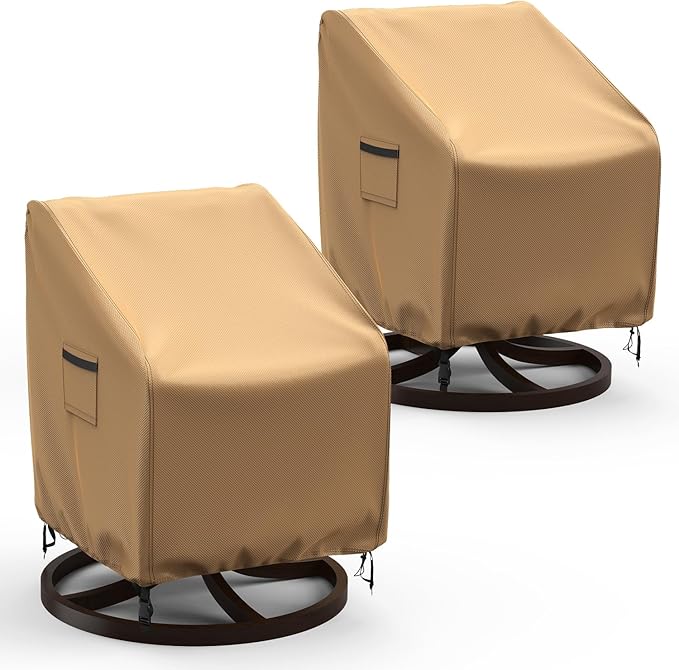 Swivel Patio Chair Covers, 2 Pack Waterproof Outdoor Rocking Chair Covers, Lawn Patio Furniture Covers, Heavy Duty Lounge Chair Cover, 30" W×34" D×38.5" H, Brown