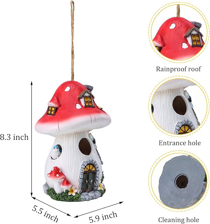 Yinns Bird House, Birdhouses for Outside, Decorative Mushroom Bird Houses for Outdoor Hummingbird, Bluebird Garden Decor