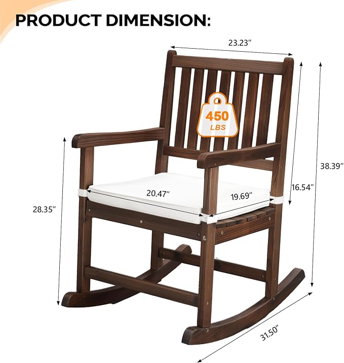 VINGLI Oversized Rocking Chair, Wooden Rocking Chair with High Back, Outside Porch Rocking Chair for Patio, Yard, Garden, 550 LBS, Teak (Rustic, 1 PC)