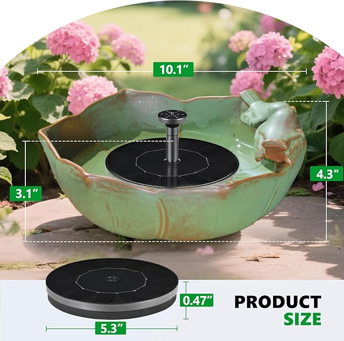 Solar Fountain Ceramic Bird Bath for Outdoors Hummingbird Solar Bubbler Fountain with Ground Ceramic Bird Baths Bowl for Outside, Large Table Top Garden Décor for Patio, Yard & Home