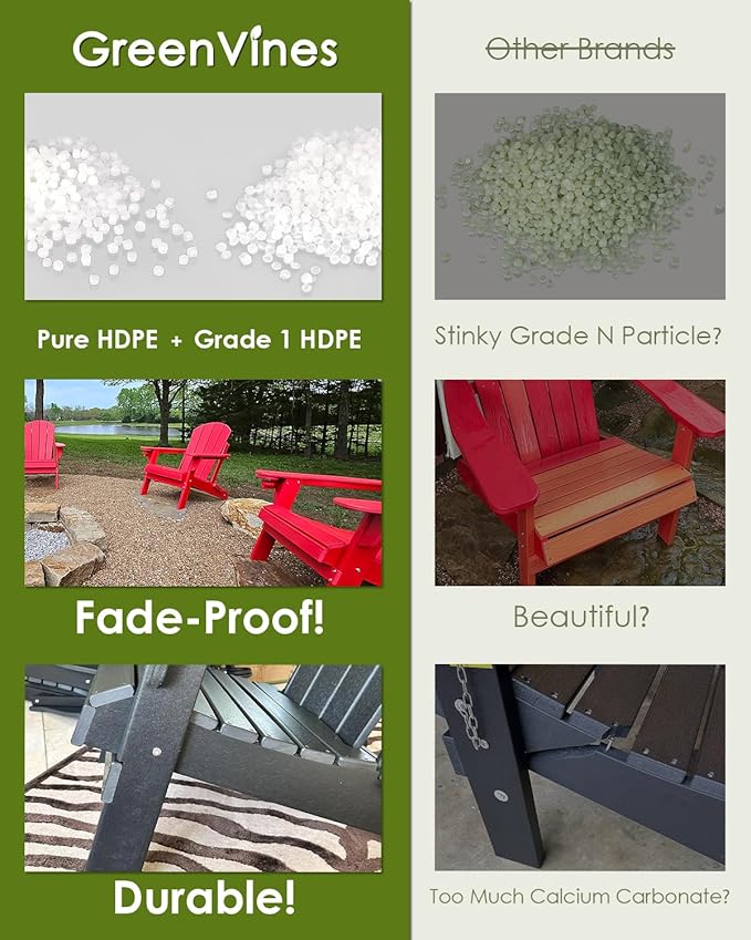 GREENVINES Folding-Adirondack-Chairs-Set-of-6 | HDPE Plastic | Fire Pit Chair | All Weather | Cup Holder | Black | for Deck Backyard Patio Outdoor Garden