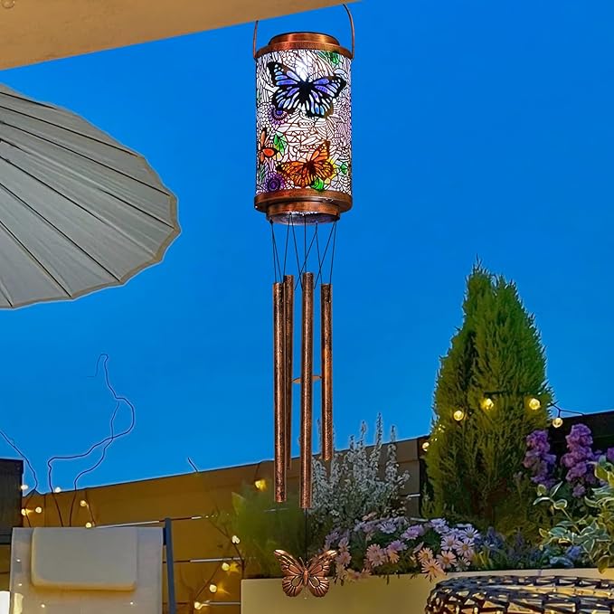 Butterfly Solar Wind Chimes for Outside, Garden Gifts for Mom, Solar Lanterns Outdoor Decor Lights for Balcony, Patio, Yard,Birthday Gifts for Women Grandma Dad (1Pack)