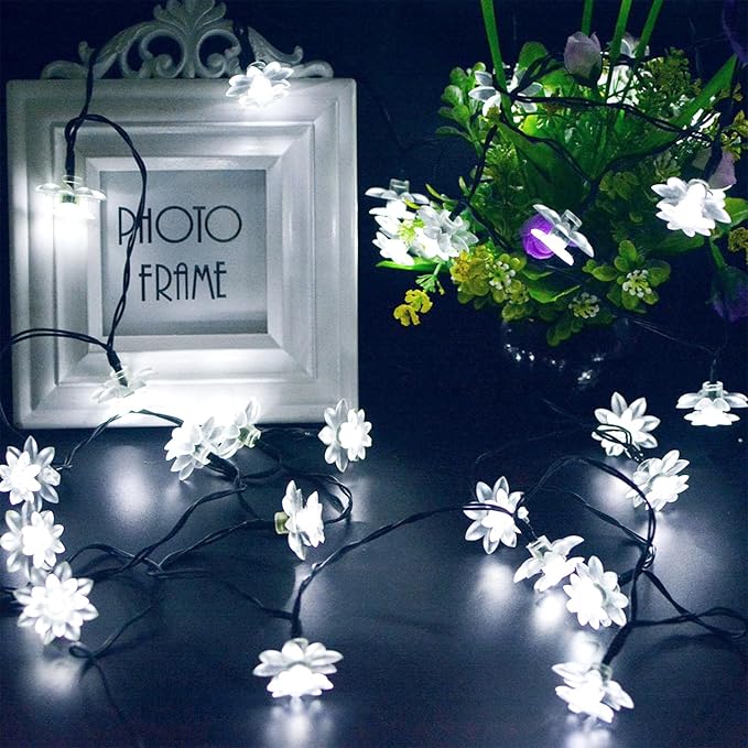 ITICdecor Solar Flower String Lights Outdoor Waterproof 50 LED Upgraded Flower Fairy Light for Garden Fence Patio Yard Christmas Tree Lawn Party (Cool White)