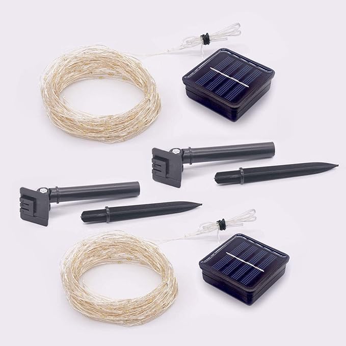 2 Pack 33ft 100 LED Solar Copper String Lights,8 Modes Christmas Fairy Lights Waterproof IP65 Twinkle Lighting Indoor Outdoor Fairy Firefly Light Auto ON/Off (Warm White)