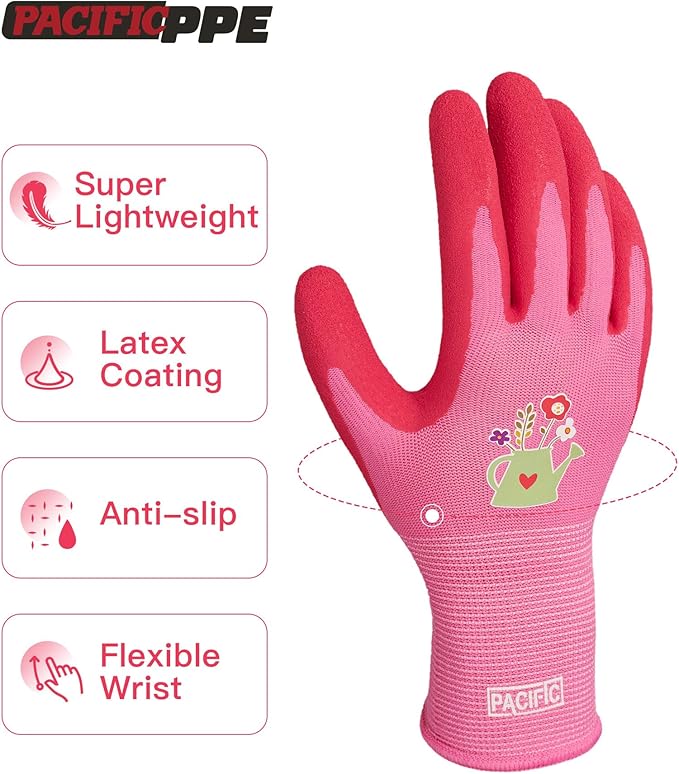 PACIFIC PPE 6 Pairs Gardening Gloves for women and Ladies, Rubber Coated Garden Gloves, Outdoor Protective Work Gloves, Medium Size fits Most, Purple & Red