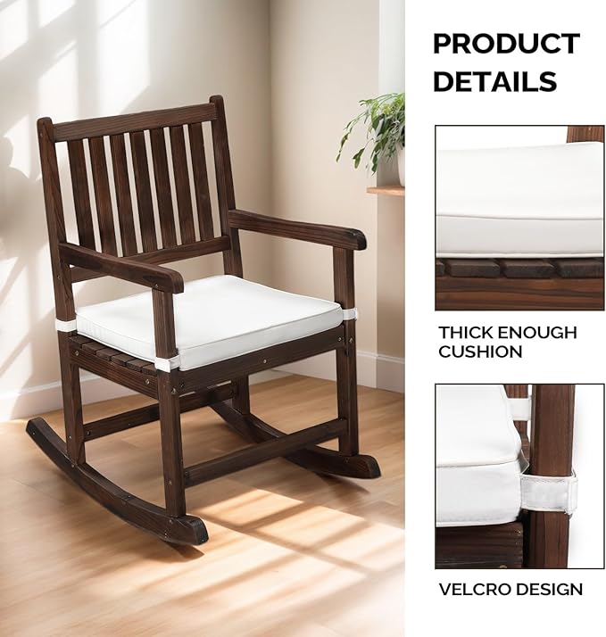 VINGLI Oversized Rocking Chair, Wooden Rocking Chair with High Back, Outside Porch Rocking Chair for Patio, Yard, Garden, 550 LBS, Teak (Rustic, 1 PC)