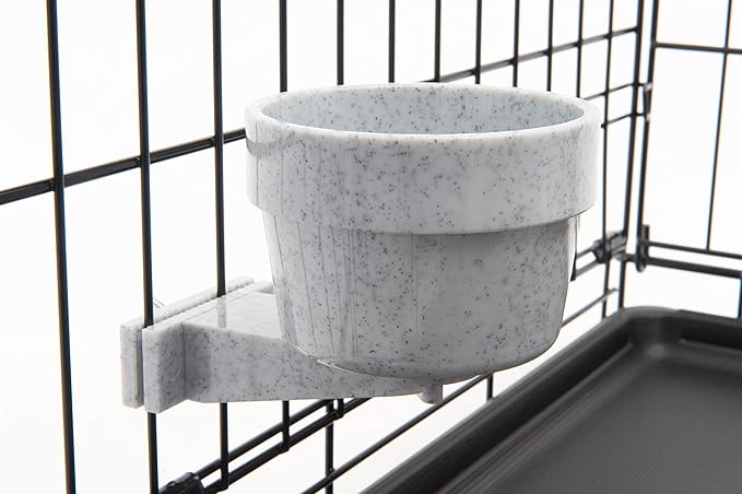 Lixit Kennel Cage Water Bowl Hanging - Non Spill Dog Crate Bowls - Durable Crate Water Bowl for Pets - Securely Attaches to Cage for Convenient Feeding and Drinking (10oz, Granite)