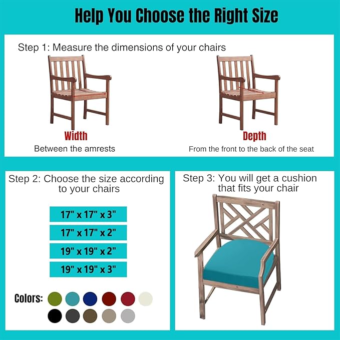 idee-home Outdoor Chair Cushions Set of 2, Thick 19" x 19" x 2" Outdoor Seat Cushions Patio Furniture Waterproof with Ties, Dining Pads