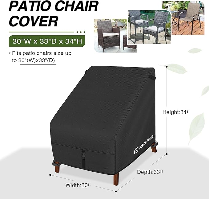 Porch Shield Patio Chair Covers - Waterproof Outdoor Lounge Deep Seat Single Lawn Chair Cover 4 Pack - 30W x 33D x 34H inch, Black