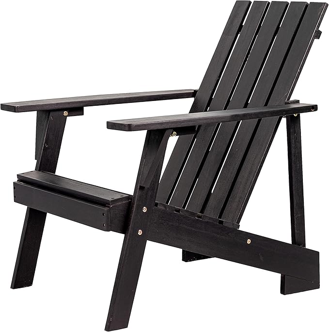 JONATHAN Y PAT1001D Irving Outdoor Patio Modern Acacia Wood Adirondack Chair for Garden, Lawn, Backyard, Pool, Deck, Beach, Firepit, Black