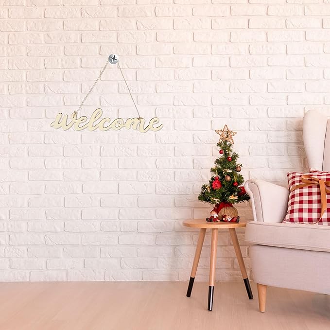 NUOBESTY Wooden Welcome Sign 14.5 Inch Front Door Hanging Plaque with Rope Cursive Wood Letters Home Wall Decor for Porch Entryway Greeting