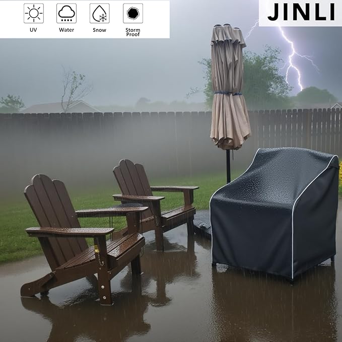 JINLI Waterproof Patio Adirondack Chair Cover 1-Piece Set, Lawn/Garden Outdoor Furniture Cover, Suitable for Maximum Chair Size 32 inches Wide x 35 inches deep x 36 inches high (Black)