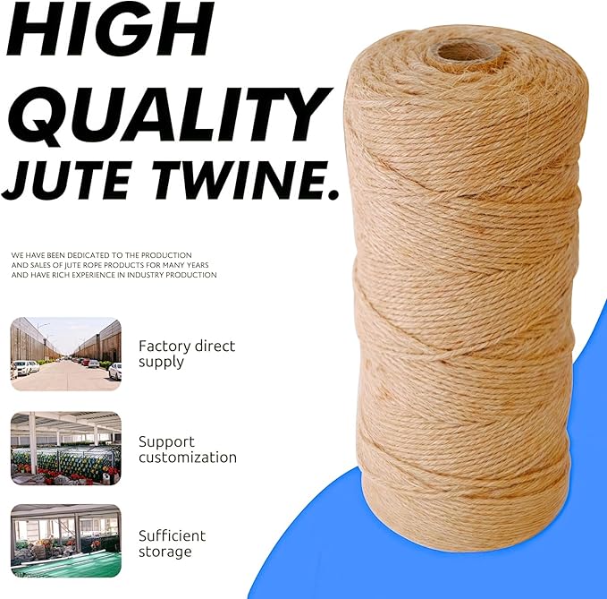 2MM Natural Jute Twine String — 600Ft Brown Durable Jute Rope, Used for Hand Crochet, Climbing Plant, Gardening Flowers, Home Decorations, Art Crafts Gift Packaging, Weddings, Christmas
