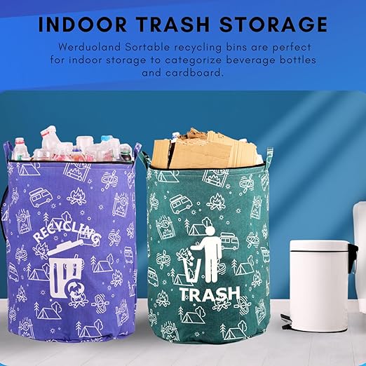 1 Pcs 30 Gallon Collapsible Trash Can Portable Waterproof Reusable with Zippered Lid for RV's, Camping, Recycling, Yard Waste, Leaf Bag, Children Toy Bin, Hiking, Travel，Weeds Basket