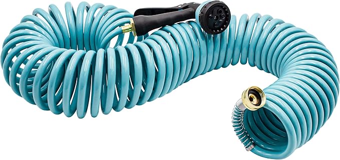 AUTOMAN Recoil Garden Water Hose 50 ft, EVA Curly Water Hose with Brass Connectors,Garden Hose Coil,Includes 7-Pattern Function Sprayer,Retractable,Corrosion Resistant Garden Coil Hose.