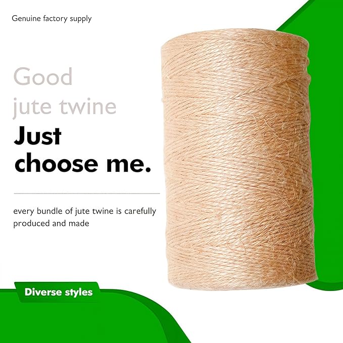 2MM Natural Jute Twine String — 1100Ft Brown Durable Jute Rope, Used for Hand Crochet, Climbing Plant, Gardening Flowers, Home Decorations, Art Crafts Gift Packaging, Weddings, Christmas