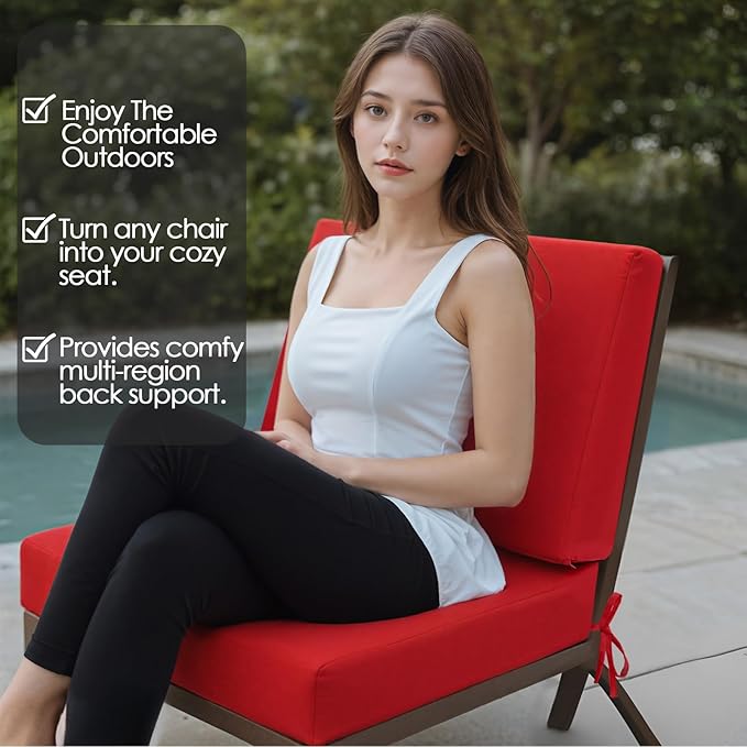 Outdoor Cushions for Patio Furniture, Outdoor Seat and Back Cushion, Waterproof Hampton Bay Deep Seat Replacement Couch Cushions for Garden Lawn, 24x24 Red