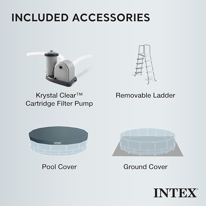 INTEX 26729EH 16ft x 48in Prism Frame Clearview Above Ground Swimming Pool Set, Includes 1500 GPH Cartridge Filter Pump, SuperTough Puncture Resistant, Rust Resistant, 5061 Gallon Capacity
