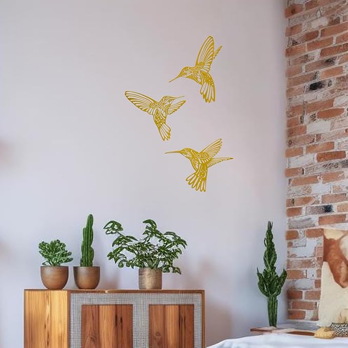 Metal Hummingbird Outdoor Wall Art Decor-Colorful Birds Wall Decorations Hanging Decor Ornaments-Modern Abstract Silhouette Wall Sculpture for Kitchen Patio Bedroom Living Room Bathroom Fence Balcony